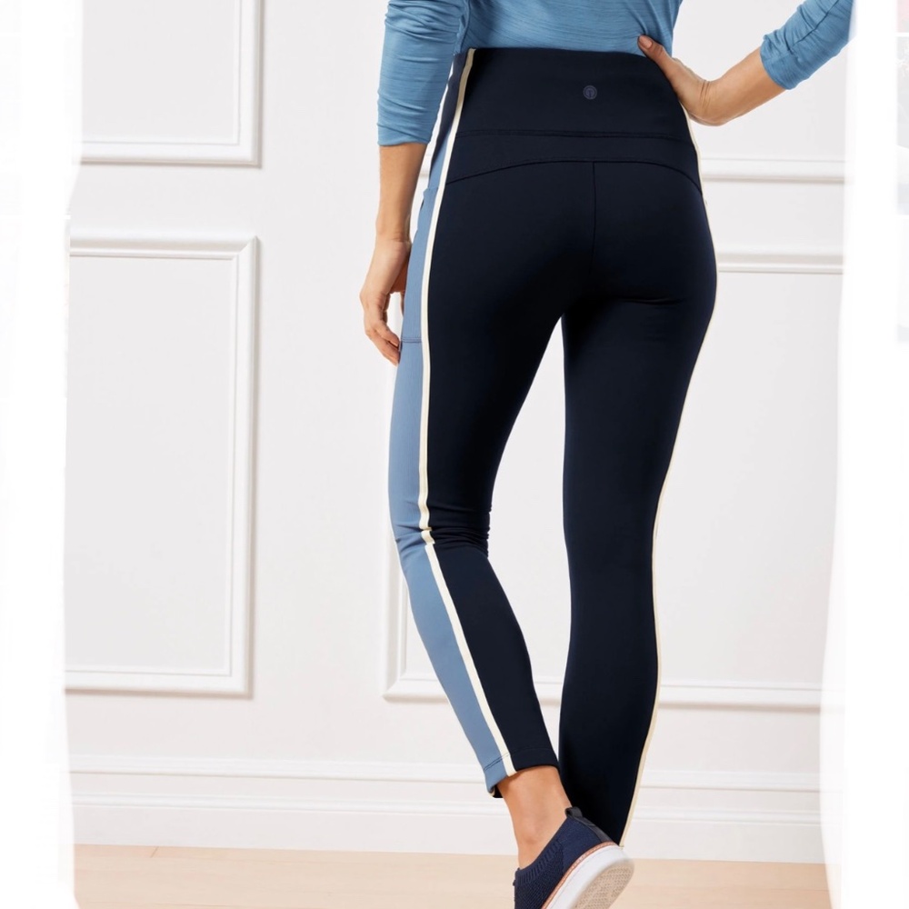 T By Talbots Indigo Blue Luxe Fleeceback Colorblock Full Length Leggings SizeXLP - Picture 3 of 11